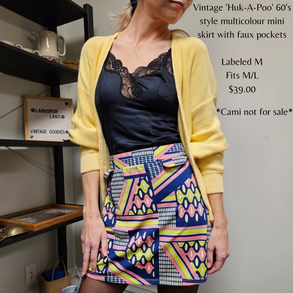 VINTAGE Multicoloured 60's Style 'Huk-A-Poo' A-Line Mini Skirt - Picture 1 of 3